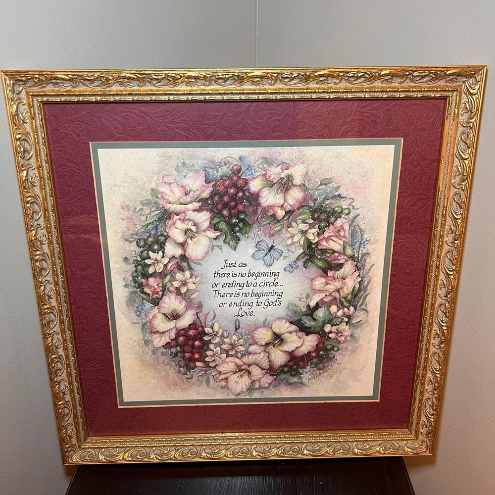 Home Interiors Jan Middleton Floral Wreath God's Love Framed Christian Wall Art